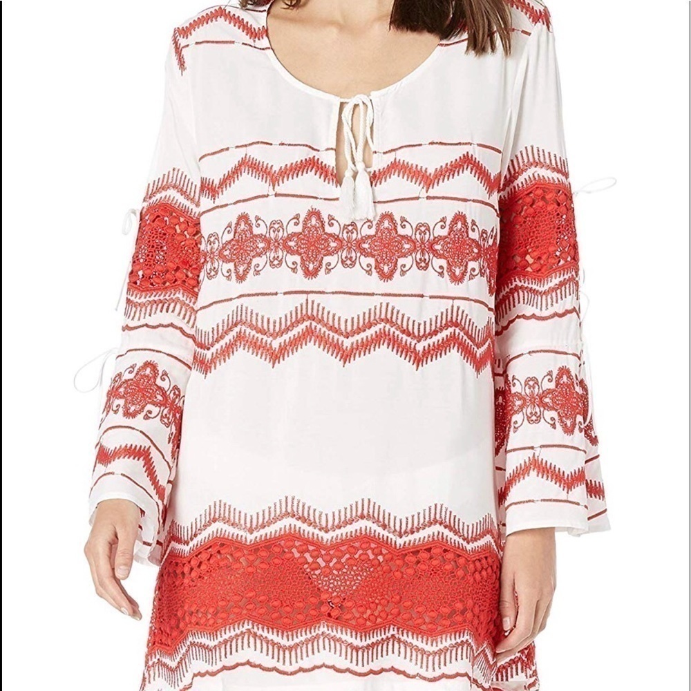 LA BLANCA beach cover up red/white S NWT